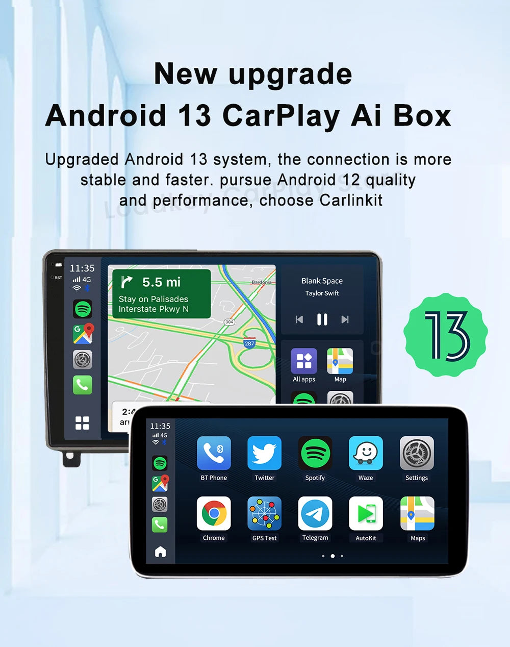 Carlinkit CarPlay AI Box — Qualcomm 6125 8-Core, Android 13, Wireless & Wired CarPlay, Android Auto for OEM Cars