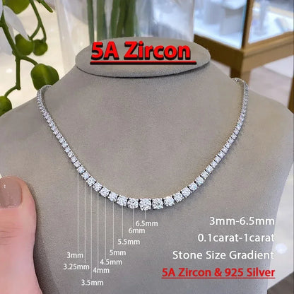 Moissanite Tennis Necklace with Certificate – 3–5mm Gradient Diamond Riviera Necklace in S925 Silver Choker for Women