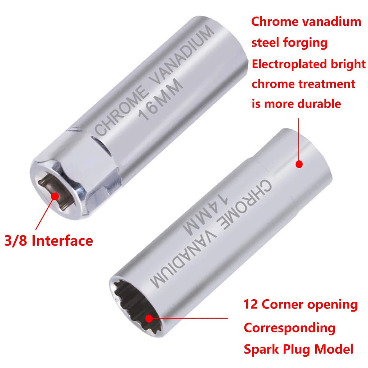 Universal Spark Plug Socket Wrench - 3/8 Magnetic, 12 Angle Thin Wall for 14/16mm Spark Plug Removal, Auto Repair Tool
