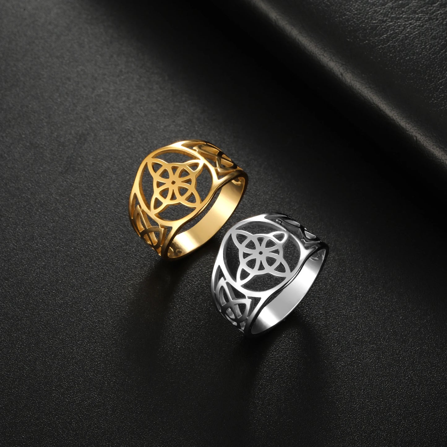 LIKGREAT Witch Knot Ring – Hollow Stainless Steel Celtic Amulet, Protection Jewelry for Men & Women, Couple Gifts