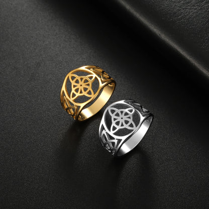 LIKGREAT Witch Knot Ring – Hollow Stainless Steel Celtic Amulet, Protection Jewelry for Men & Women, Couple Gifts
