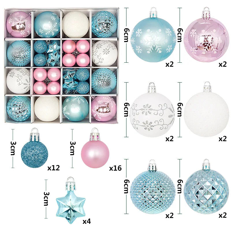 44PCS Christmas Ball Ornaments – 3/6CM Decorative Pendant Balls for Christmas Tree, Home Decor, New Year & Holiday Accessories