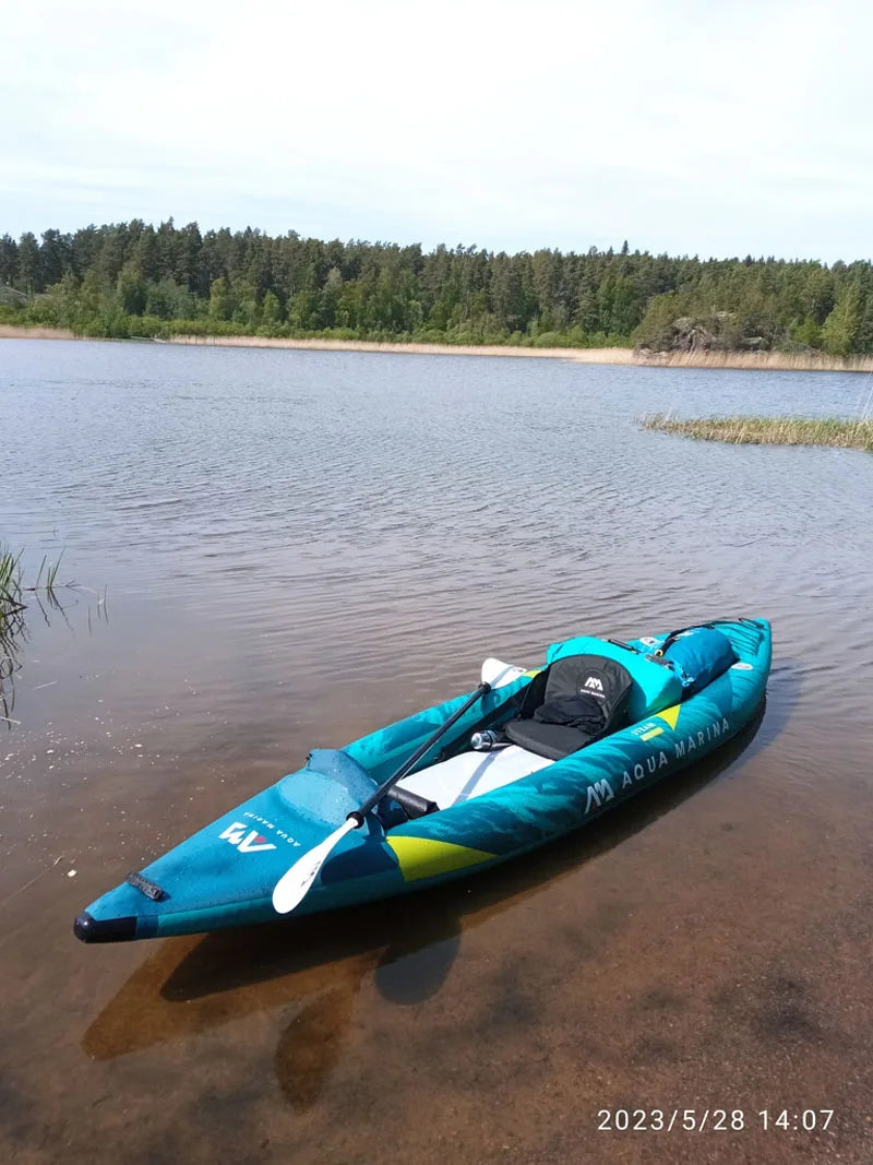 AQUA MARINA STEAM Inflatable Sport Kayak – 1-2 Person PVC Canoe Dinghy Raft with Pump, Seat & Drop Stitch Floor