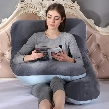Soft Fleece U-Shaped Pregnancy Pillow – Multi-Function Side & Lumbar Support Cushion for Women