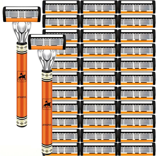 Men’s Safety Razor Set - 6-Layer Stainless Steel Replaceable Shaver Head for Smooth and Precise Shaving
