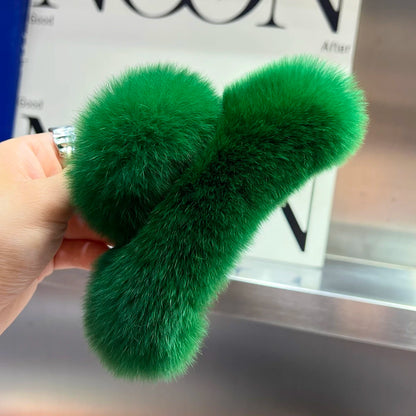 Winter Fuzzy Hair Claw for Women – Warm Fluffy Natural Rex Rabbit Fur Hair Clip, Elegant Fashion Party Accessory