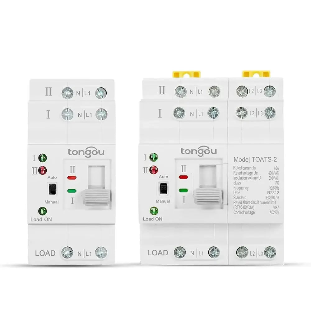TONGOU Din Rail 2P 4P ATS Dual Power Automatic Transfer Switch – Electrical Selector for Uninterrupted Power, 110V/220V, 63A