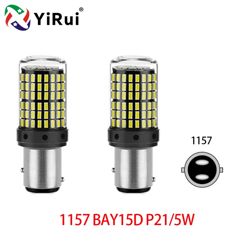 YiRui 2PCS 12-48V LED Bulbs - 144SMD Bright Reverse & Turn Signal Lights for BA15S, 7440, 1157 & P21W Sockets