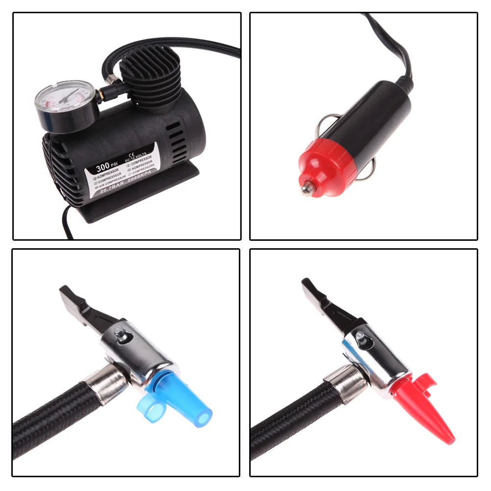 Portable 12V Car Tire Inflator Air Compressor – 300 PSI Electric Tire Pump for Auto Emergency Use