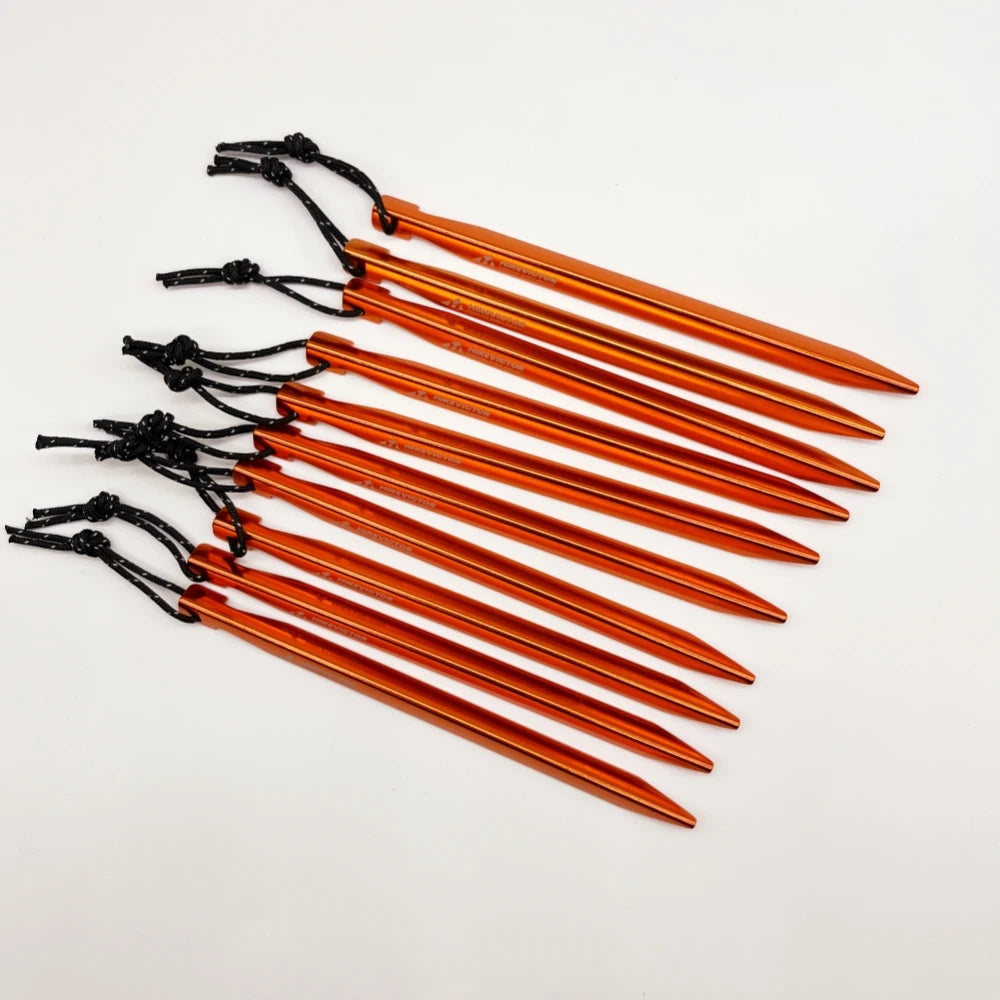 Hikevictor 10pcs Aluminum Alloy Ultralight Tent Pegs 16cm | Outdoor Camping Ground Nail Stakes with Wind Rope Storage Bag