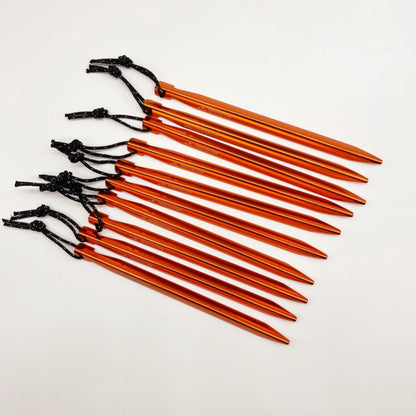 Hikevictor 10pcs Aluminum Alloy Ultralight Tent Pegs 16cm | Outdoor Camping Ground Nail Stakes with Wind Rope Storage Bag