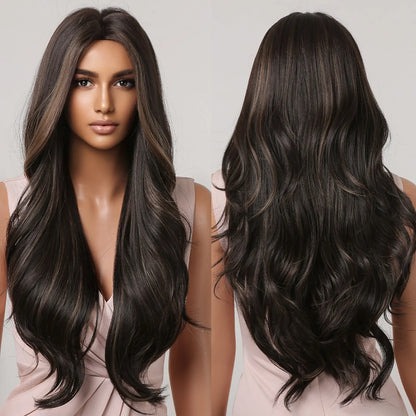 Long Pink Wavy Wig for Women — Middle Part Synthetic Hair, Heat-Resistant, Natural-Looking Cosplay Wig