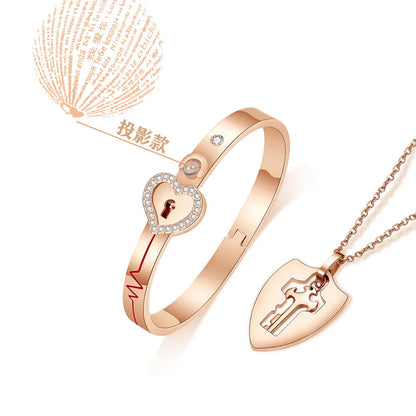 Couple Stainless Steel Love Lock Bracelet & Key Pendant Necklace – Romantic Jewelry Gift for Men and Women