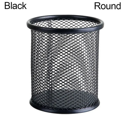 Multifunction Mesh Pen Holder - Round or Square Desk Organizer for Pens, Pencils & Stationery