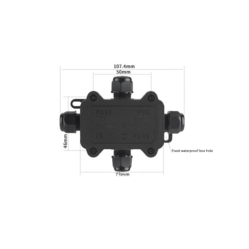 IP68 Outdoor Waterproof Junction Box - Black 3 Way Mini Connector Box - PC Plastic and Terminal - Designed for Buried Wires