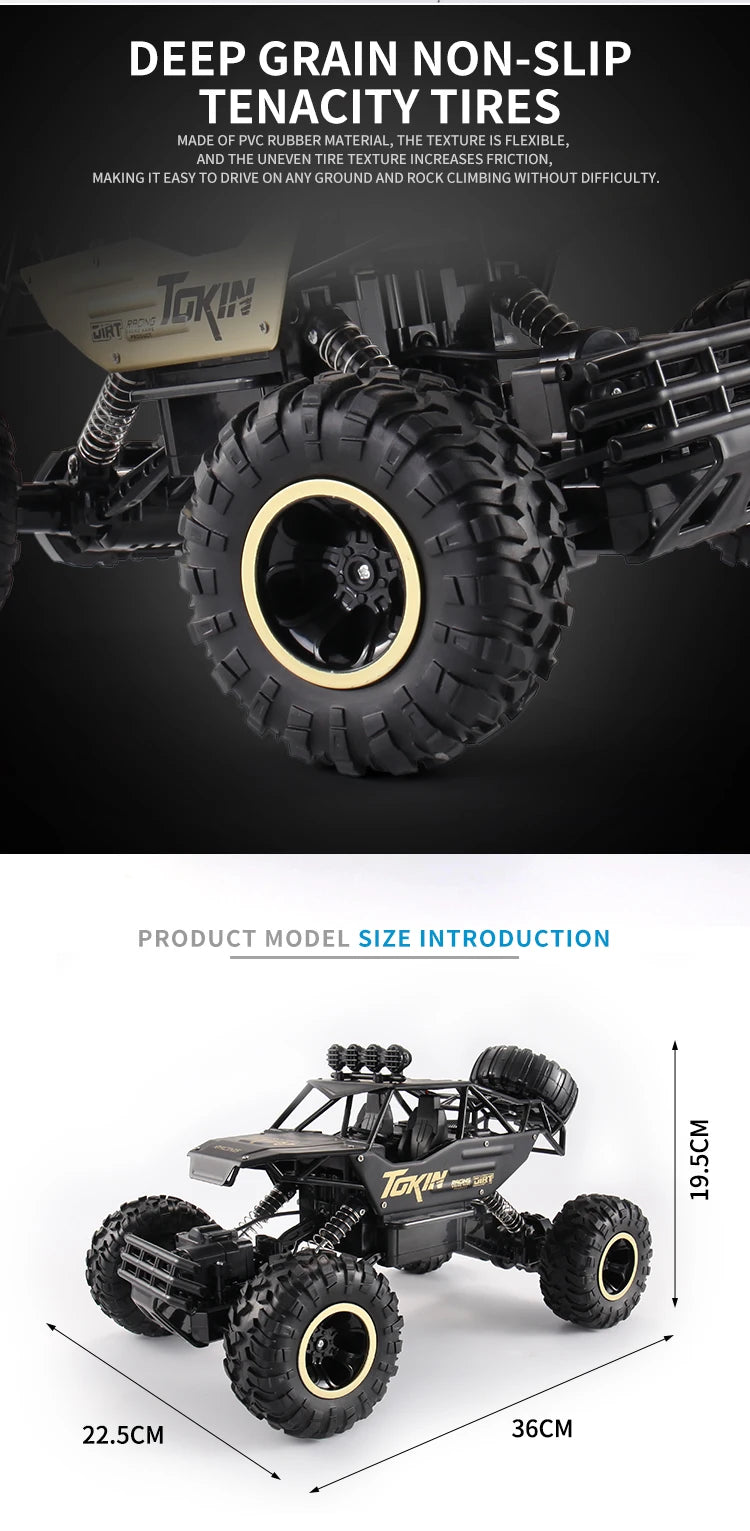 1:12/16 RC Off-Road Truck – 4WD Remote Control Car with Metal Shell & LED Lights for Kids