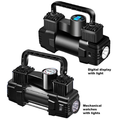 12V 150PSI Mini Air Compressor – Dual Cylinder Heavy Duty Tire Inflator with LED Light, Car Electric Pump