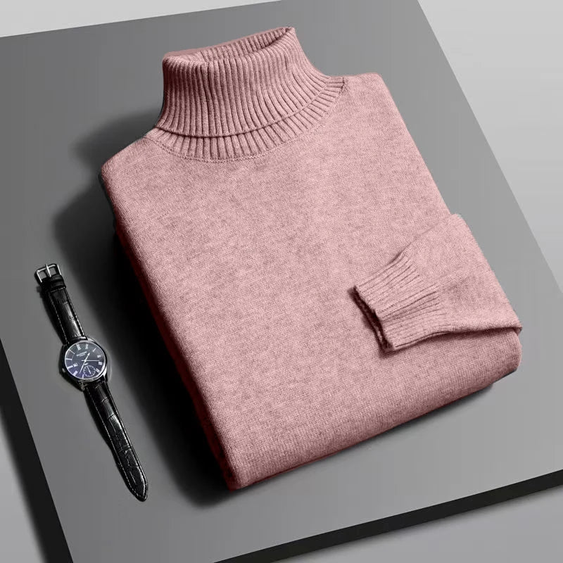 Men’s Knitted Turtleneck Sweater - Slim Fit Long Sleeve Anti-Pilling Pullover for Autumn Streetwear Style