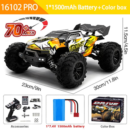 1:16 4WD RC Car – 70KM/H High-Speed Drift Monster Truck with LED, Remote Control, 4x4 for Kids, WLtoys 144001