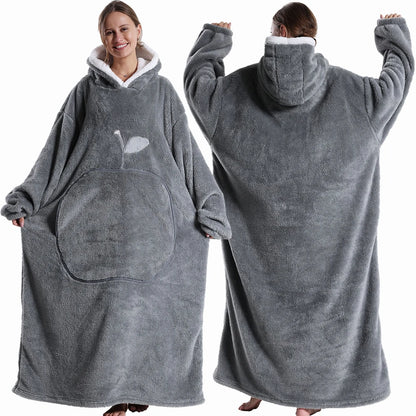 Extra Long Wearable Blanket - Winter Flannel Hooded Blanket with Full Sleeves, Cozy Soft Throw for Men and Women