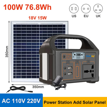 300W/500W Portable Solar Power Station – 460Wh LiFePO4 Battery Energy Storage with 110V/220V Output & LED for Camping, RV, and Travel