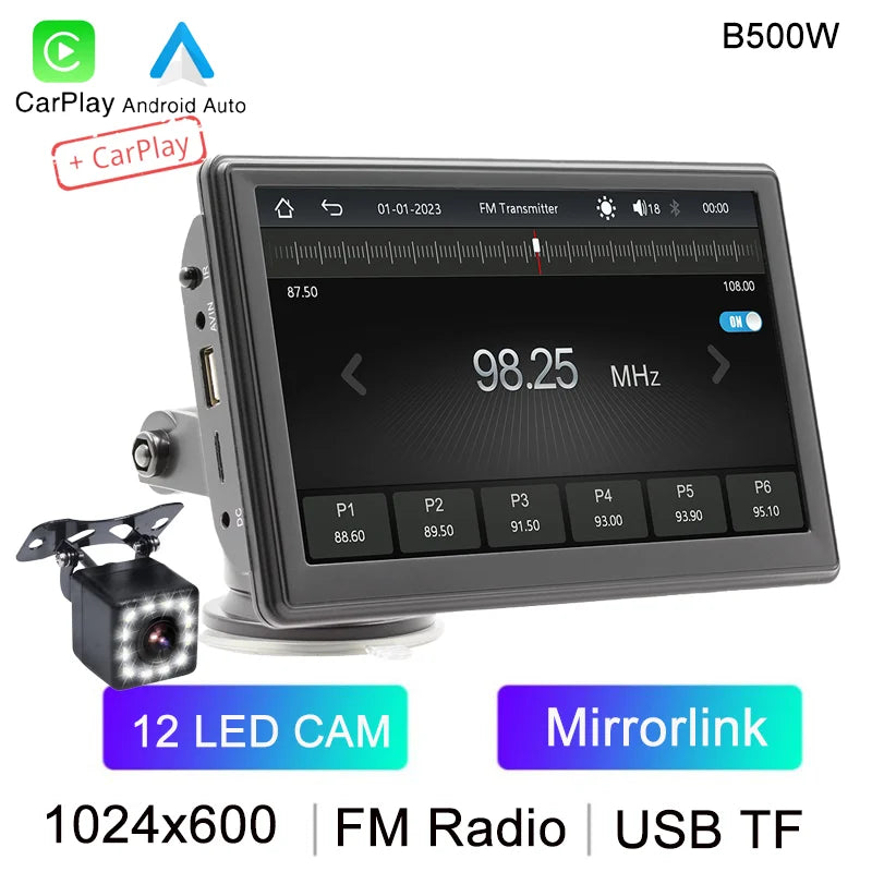 BQCC 7" HD IPS Car MP5 Player — Portable Stereo with Wireless CarPlay, Android Auto, BT, FM, USB & WiFi