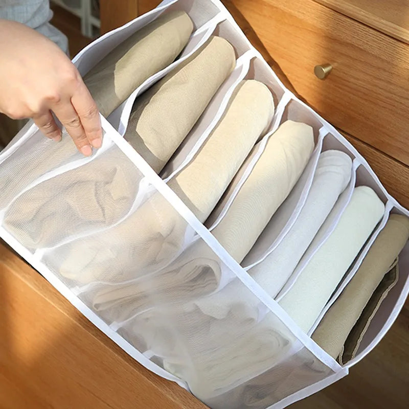 7-Grid Jeans Storage Box — Closet & Wardrobe Drawer Organizer for Clothes, Pants, and Socks Separation