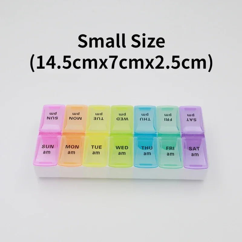 Weekly Travel Pill Organizer Box – 7-Day Portable Medicine & Vitamin Storage with 14 Grid Compartments