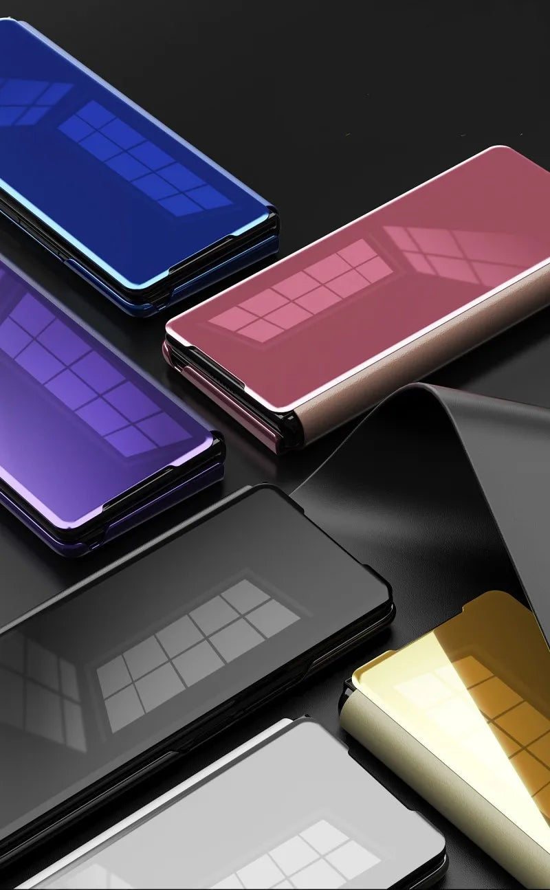 Smart Flip Case for Samsung Galaxy Z Fold – PU Leather Mirror Plating Kickstand Cover, Shockproof Funda for Fold 2/3/4/5/6 & W21/W22 5G
