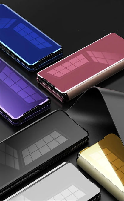 Smart Flip Case for Samsung Galaxy Z Fold – PU Leather Mirror Plating Kickstand Cover, Shockproof Funda for Fold 2/3/4/5/6 & W21/W22 5G