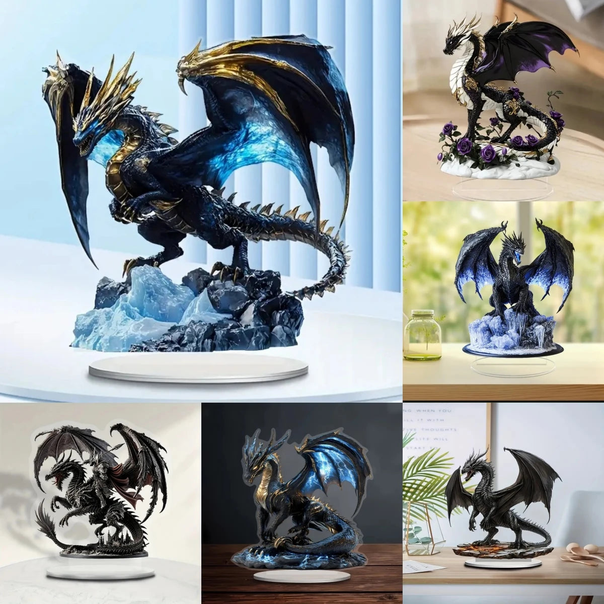 Black Dragon Lightning Acrylic Plaque - 2D Decorative Display Sign for Home, Office, Cafe & Studio