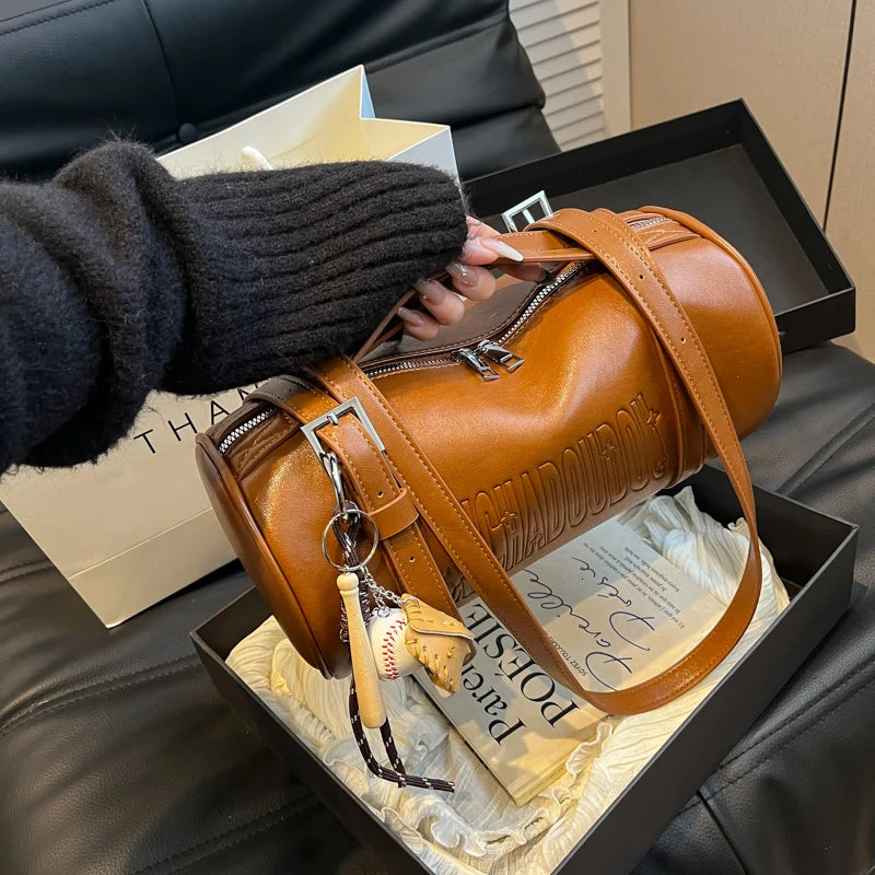 2024 Multifunctional Cylinder Shoulder Bag for Women – Luxury Crossbody Handbag with Pendant