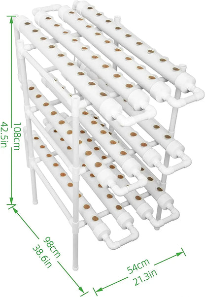 3 Layer Hydroponics Growing System – 108 Sites PVC Pipe Soilless Cultivation Kit for Vegetables & Herbs