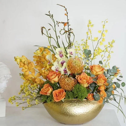 Large Golden Iron Flower Pot – Handmade Jubao Vase for Plants, Home & Hotel Décor, Decorative Metal Flowering Bowl