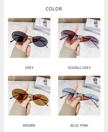 Elegant Diamond Oval Rimless Sunglasses — Men’s “F” Letter Car Sunglasses Model 90902