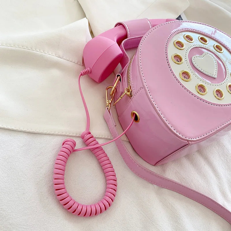 Women’s Creative Telephone-Shaped Crossbody Bag – Retro PU Leather Small Shoulder Handbag