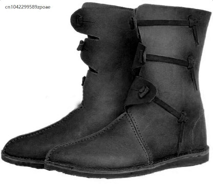 Medieval Viking PU Leather Boots - Retro Roman Style Round Toe Cosplay Knight Boots