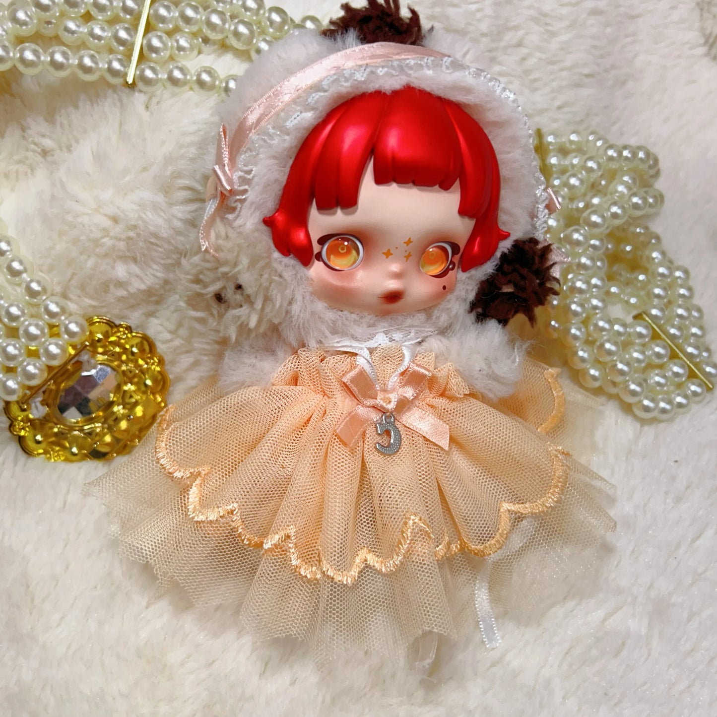 10cm Skullpanda Doll Clothes – Vintage Princess Dress Set with Headwear, Winter Symphony Series