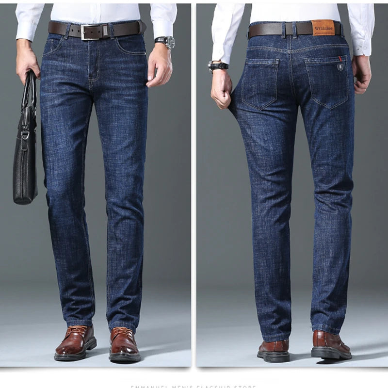 Men’s All-Match Brand Trousers – High-Quality Business Casual High Waist Denim Jeans for All Seasons