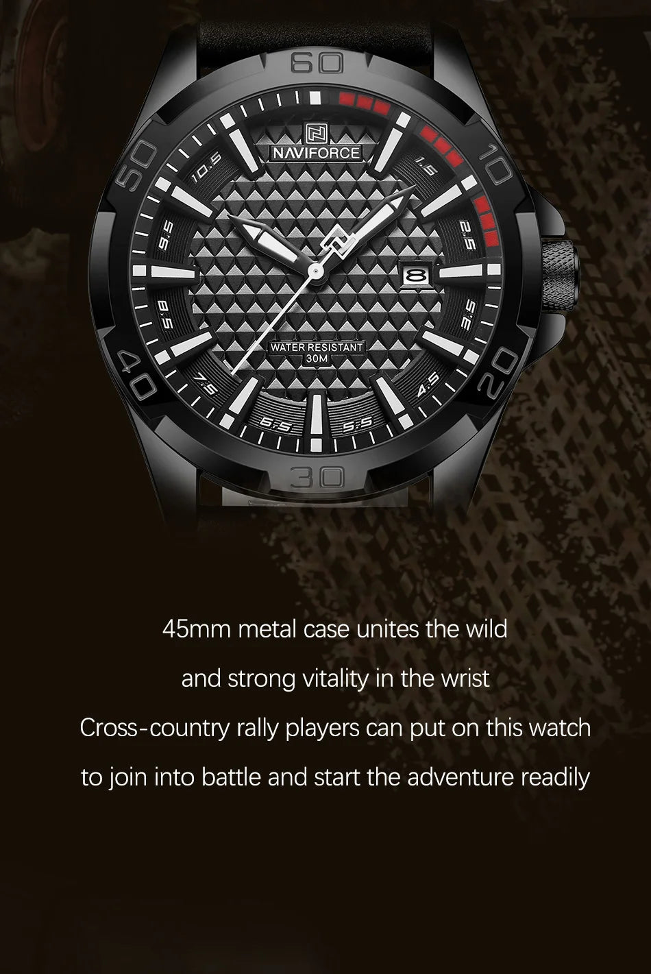 NAVIFORCE Men's Quartz Watch — Fashion Leather Strap Sport Waterproof Wristwatch with Calendar