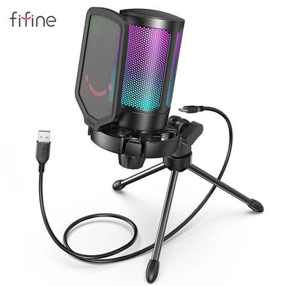 FIFINE A6V USB Gaming Microphone with Pop Filter & Shock Mount for PC PS4 PS5 Mac – Podcast & Streaming Mic with Gain Control
