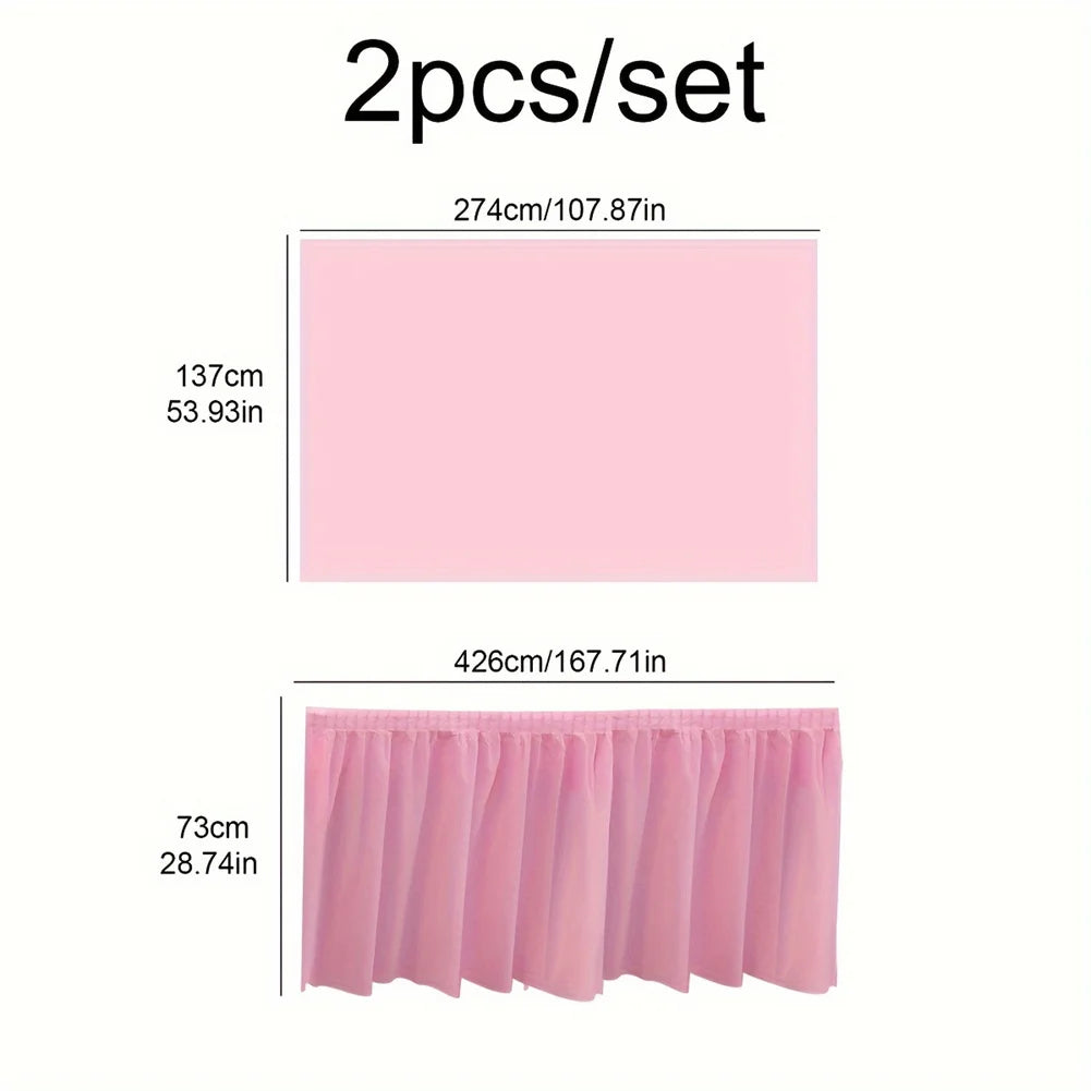 2PCS Disposable Paper Tablecloth & Table Skirt Set – Rectangular Party Table Cover for Events, Weddings & Decorations