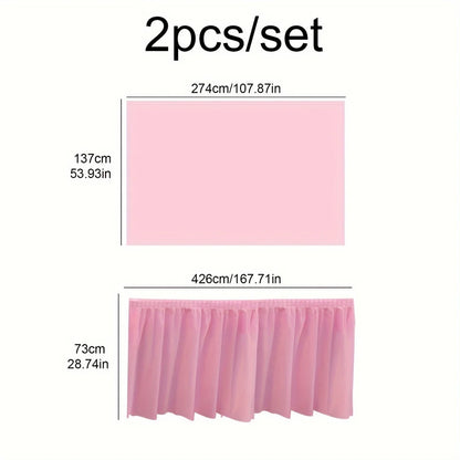 2PCS Disposable Paper Tablecloth & Table Skirt Set – Rectangular Party Table Cover for Events, Weddings & Decorations
