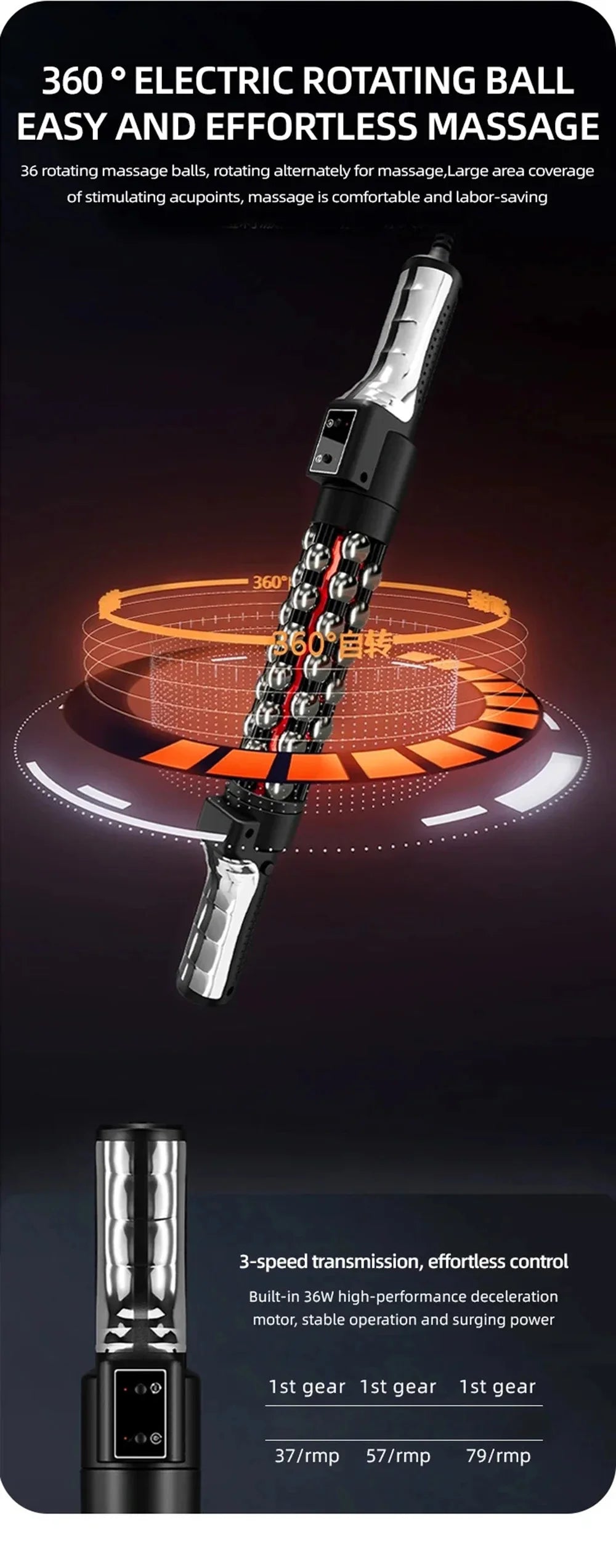 Red Light Heated Massage Device – 360 Rotating Muscle Relaxation Roller for Full Body & Anti-Cellulite Treatment