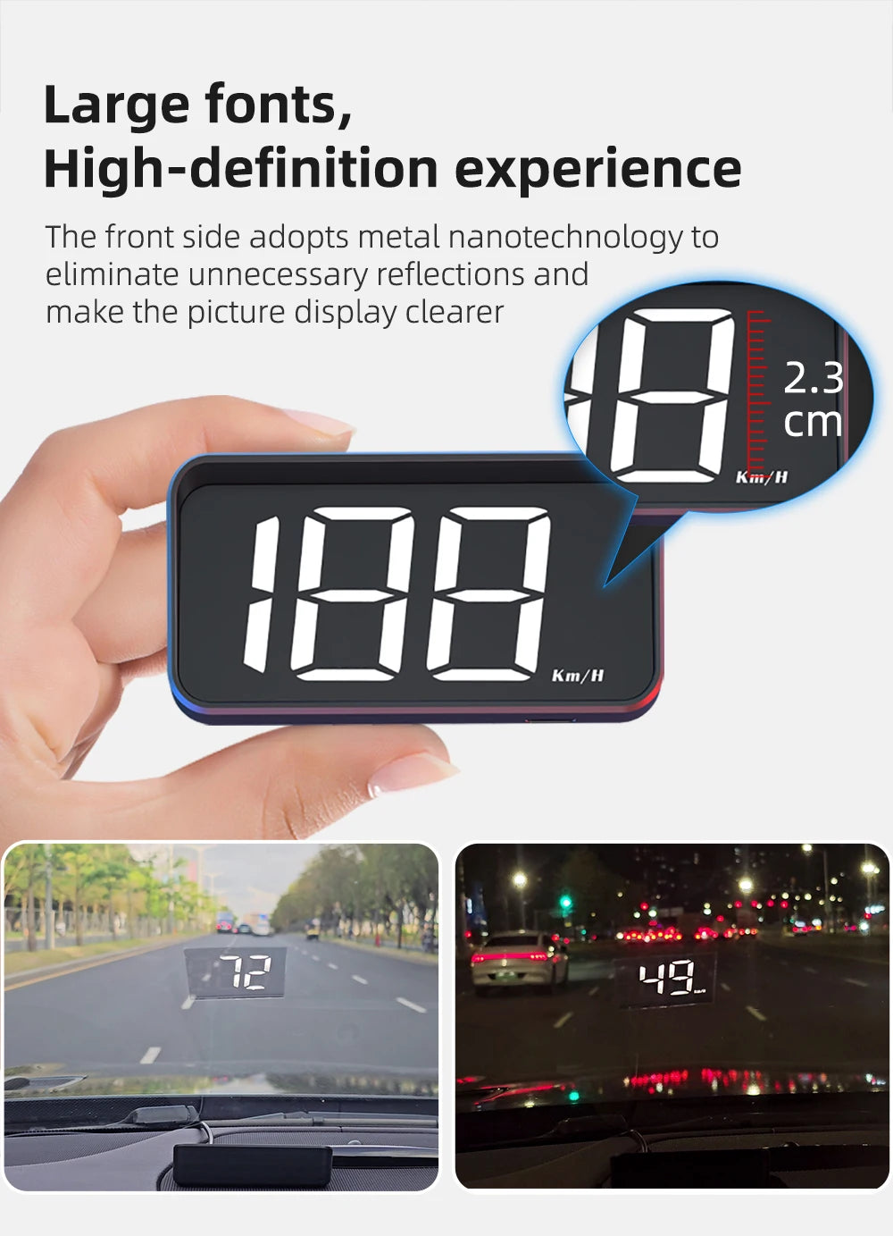 M2 Head-Up Display Digital Speedometer GPS HUD – Plug & Play Windshield Projector with Large KMH Font for All Cars