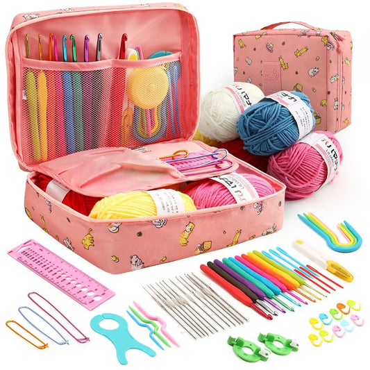 53-Piece Novice Crochet Kit for Beginners with Multi-Color Storage - Portable DIY Hand Knitting Tools Set