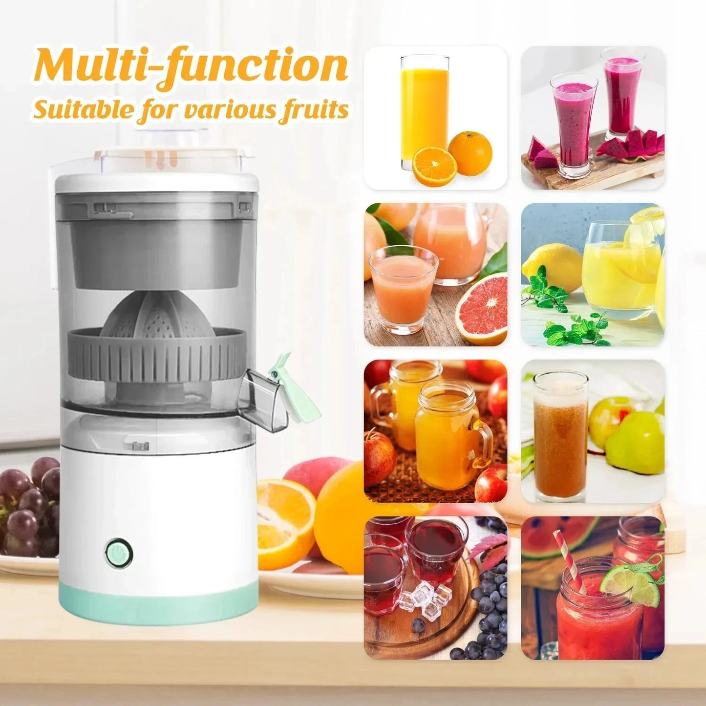 Portable Electric Juicer | Wireless USB Rechargeable Orange & Lemon Squeezer | Slow Juicers for Household Kitchen