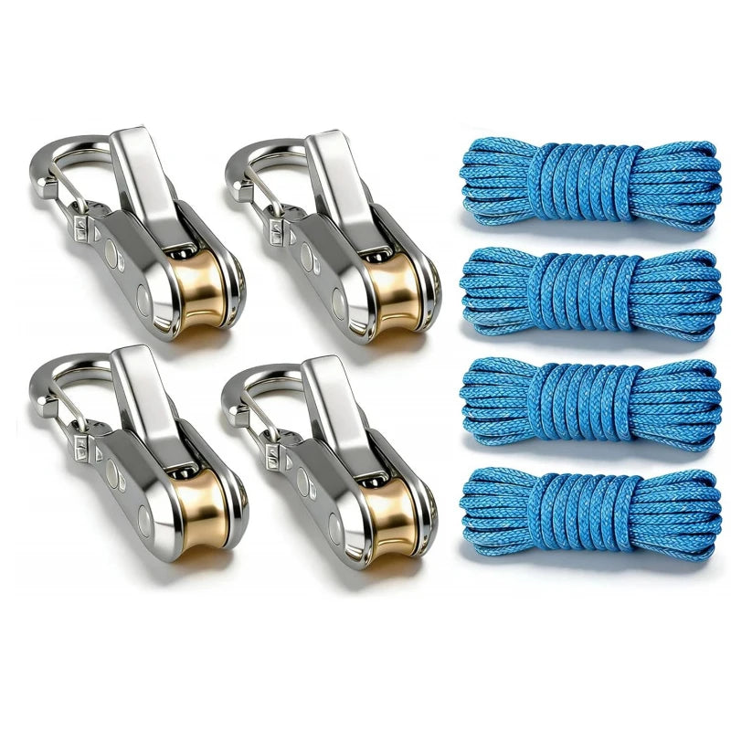 Rope Tying Tool & Tensioner - Heavy Duty Retractable Buckle with Roller for Camping, Hiking & Outdoor Gear