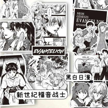 70/75-Piece Neon Genesis Evangelion Sticker Set - Black & White Sketch Anime Decals for Notebooks, Skateboards & Bikes