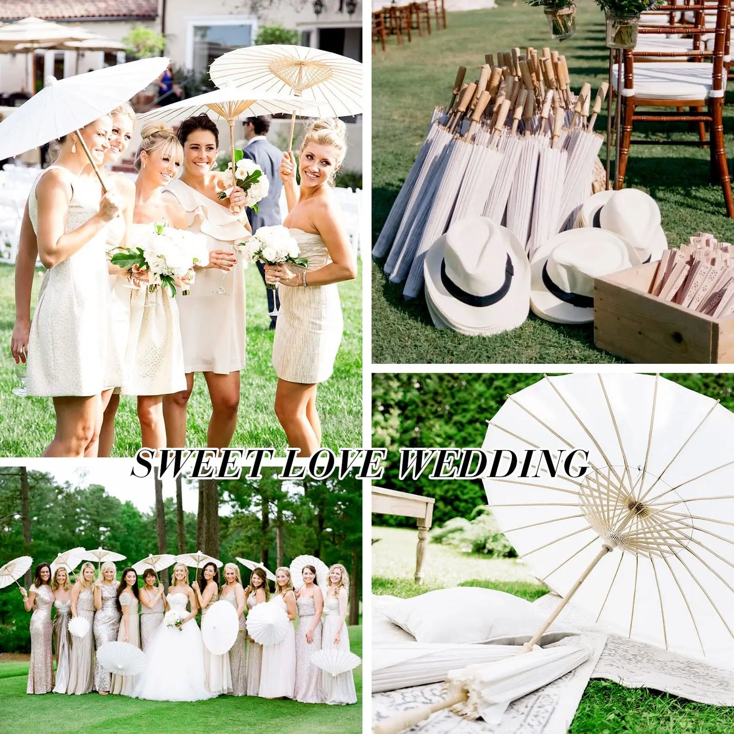 60/84cm White Wedding Paper Umbrellas – Chinese Wooden Handle, DIY Rustic Photography Props for Baby Shower, Party & Wedding